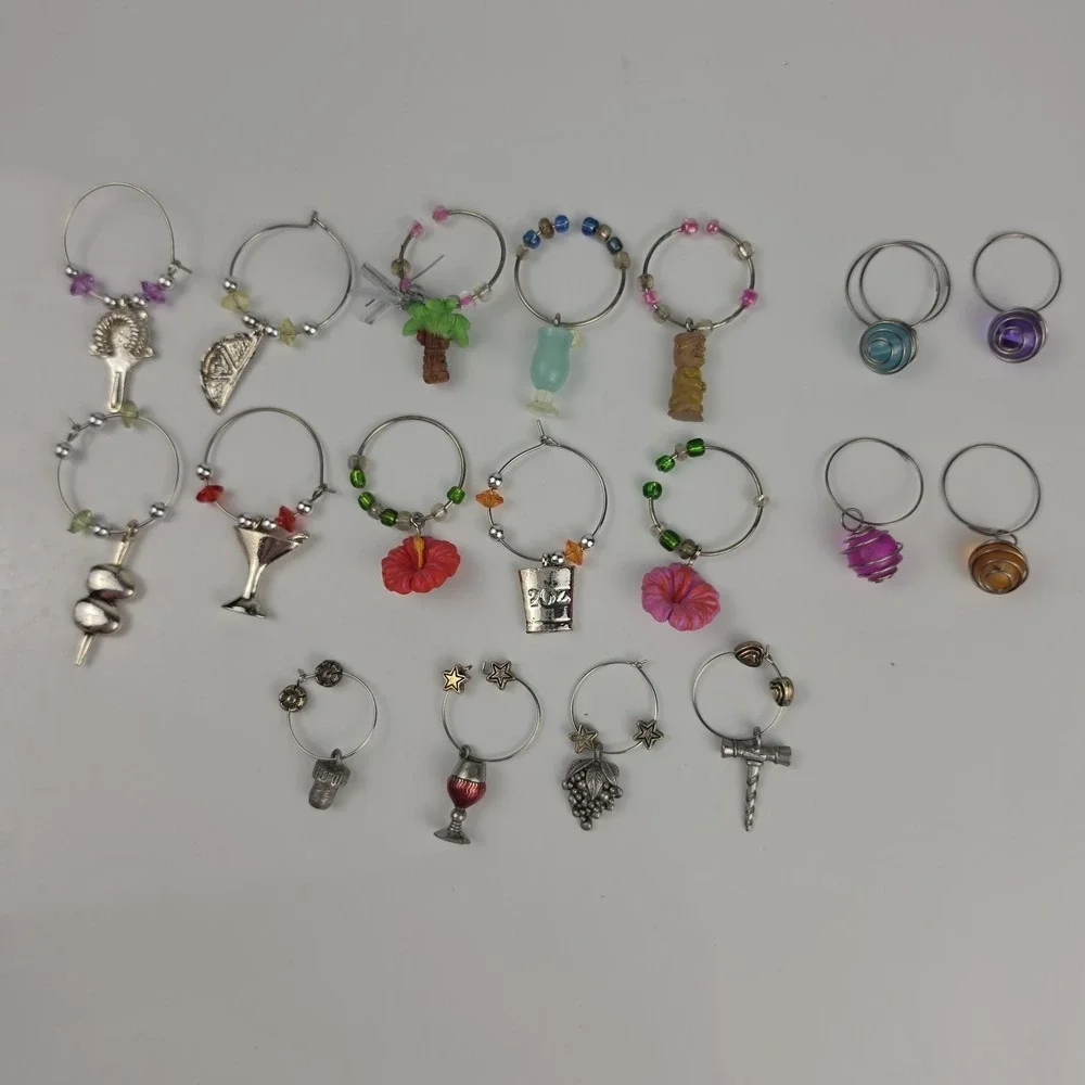 Wine Glass Charms Lot of 18 Mixed Tropical Wine Beaded Stem Markers Party Set
